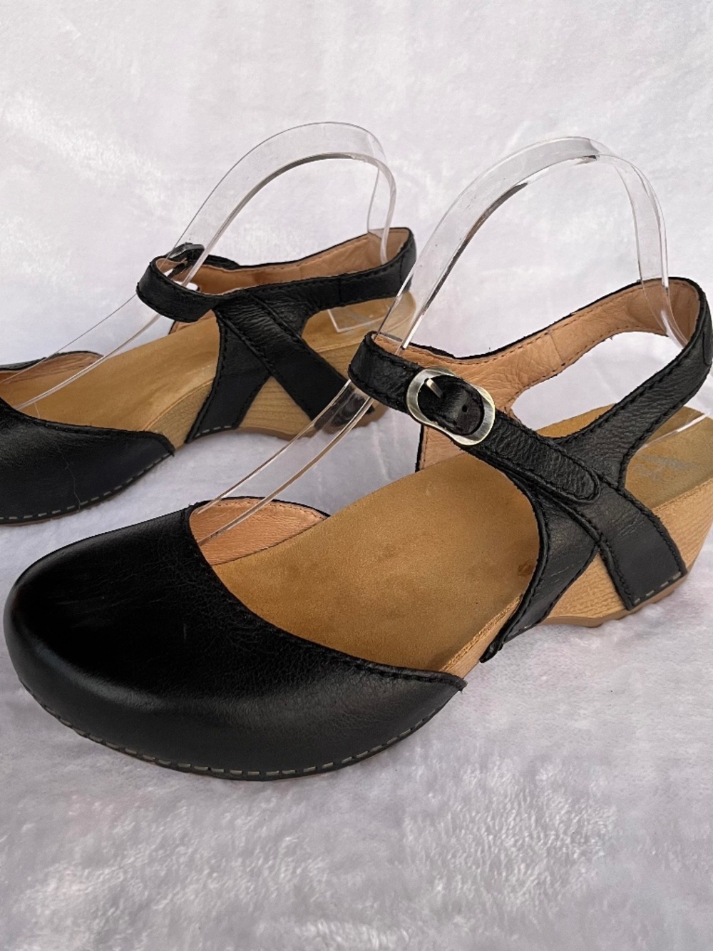 Dansko Tiffani Wedge Mary Jane Sandal Sz 40 (10-10.5) Black Leather Comfort Shoe